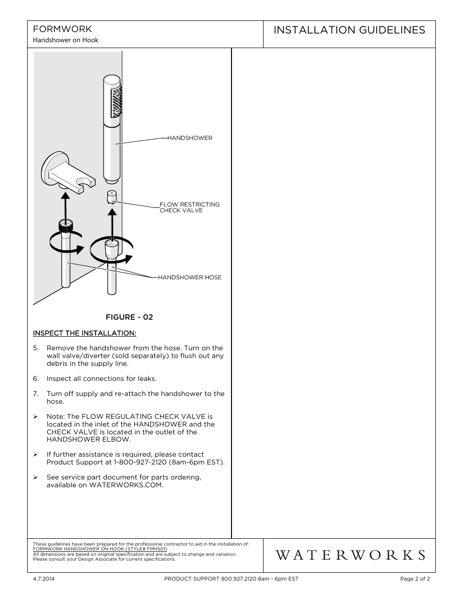 Installation guidelines | Waterworks Formwork Handshower On Hook with Metal Handle User Manual | Page 2 / 2