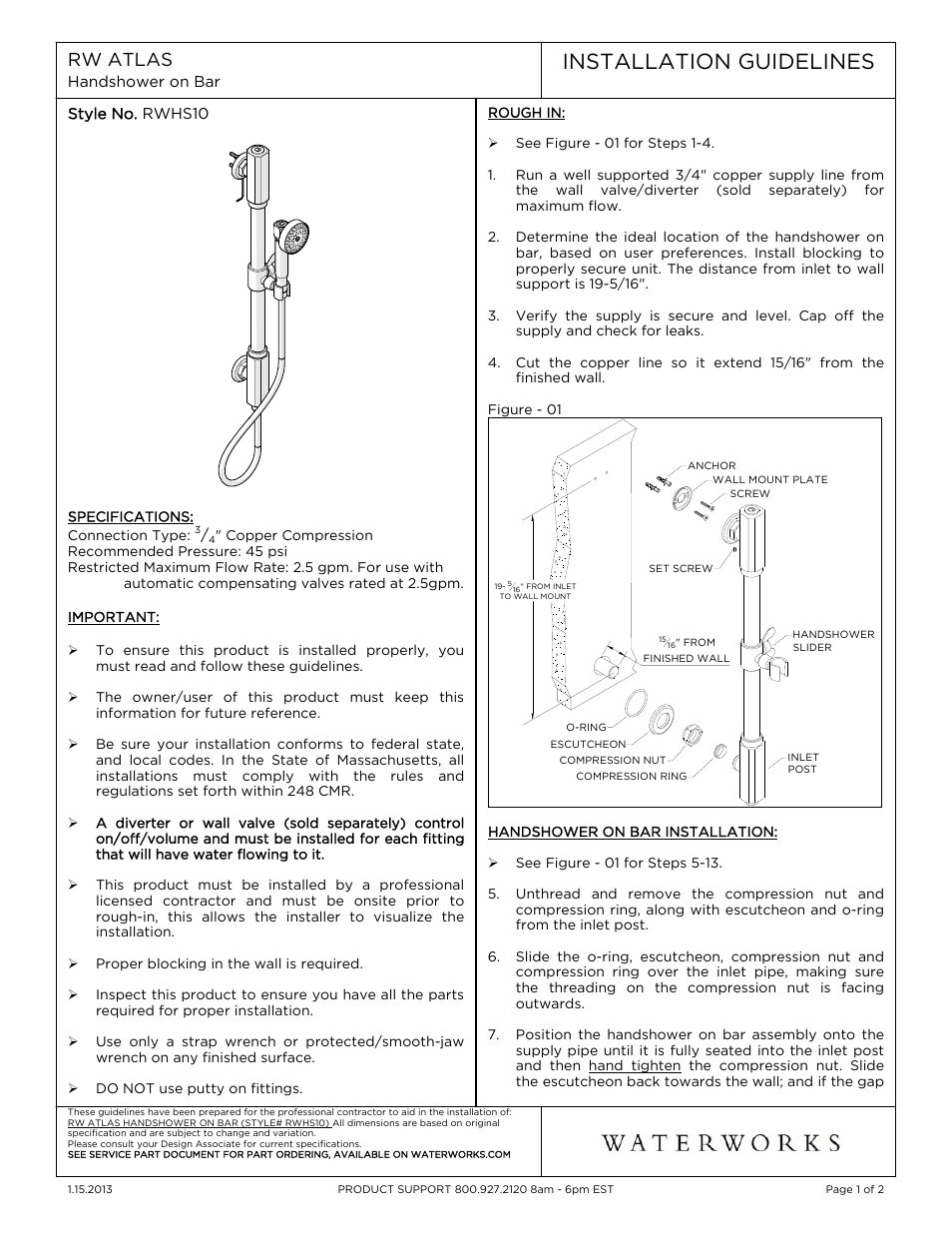 Waterworks R.W. Atlas Handshower On Bar with Metal Handle User Manual | 9 pages