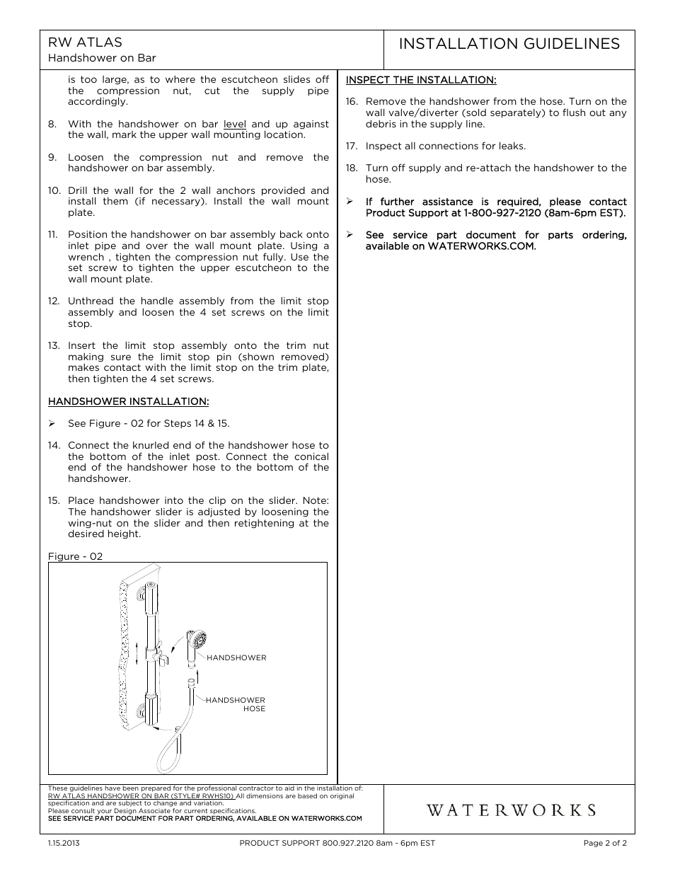 Installation guidelines | Waterworks R.W. Atlas Handshower On Bar with Metal Handle User Manual | Page 2 / 9