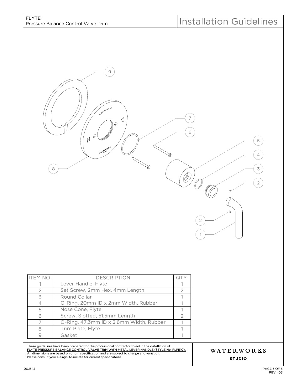 Flpb10_ig model (3) | Waterworks Flyte Pressure Balance Control Valve Trim with Metal Lever Handle User Manual | Page 3 / 10