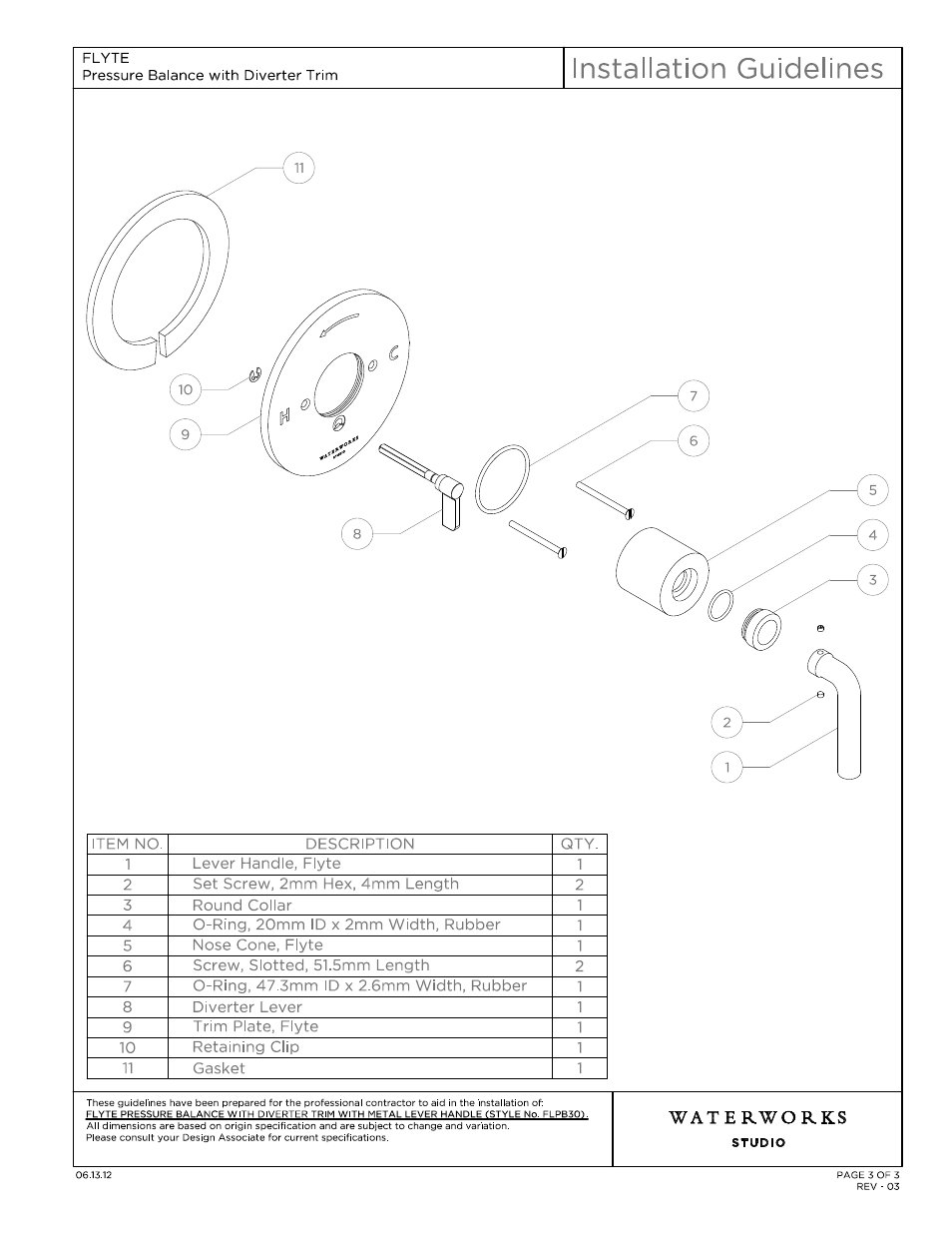 Flpb30_ig model (3) | Waterworks Flyte Pressure Balance with Diverter Trim with Metal Lever Handle User Manual | Page 3 / 10