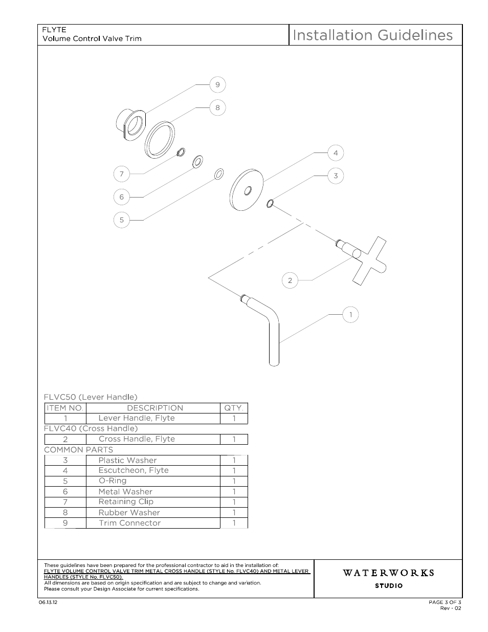 Flsv40_50_ig model (3) | Waterworks Flyte Volume Control Valve Trim with Metal Lever Handle User Manual | Page 3 / 8