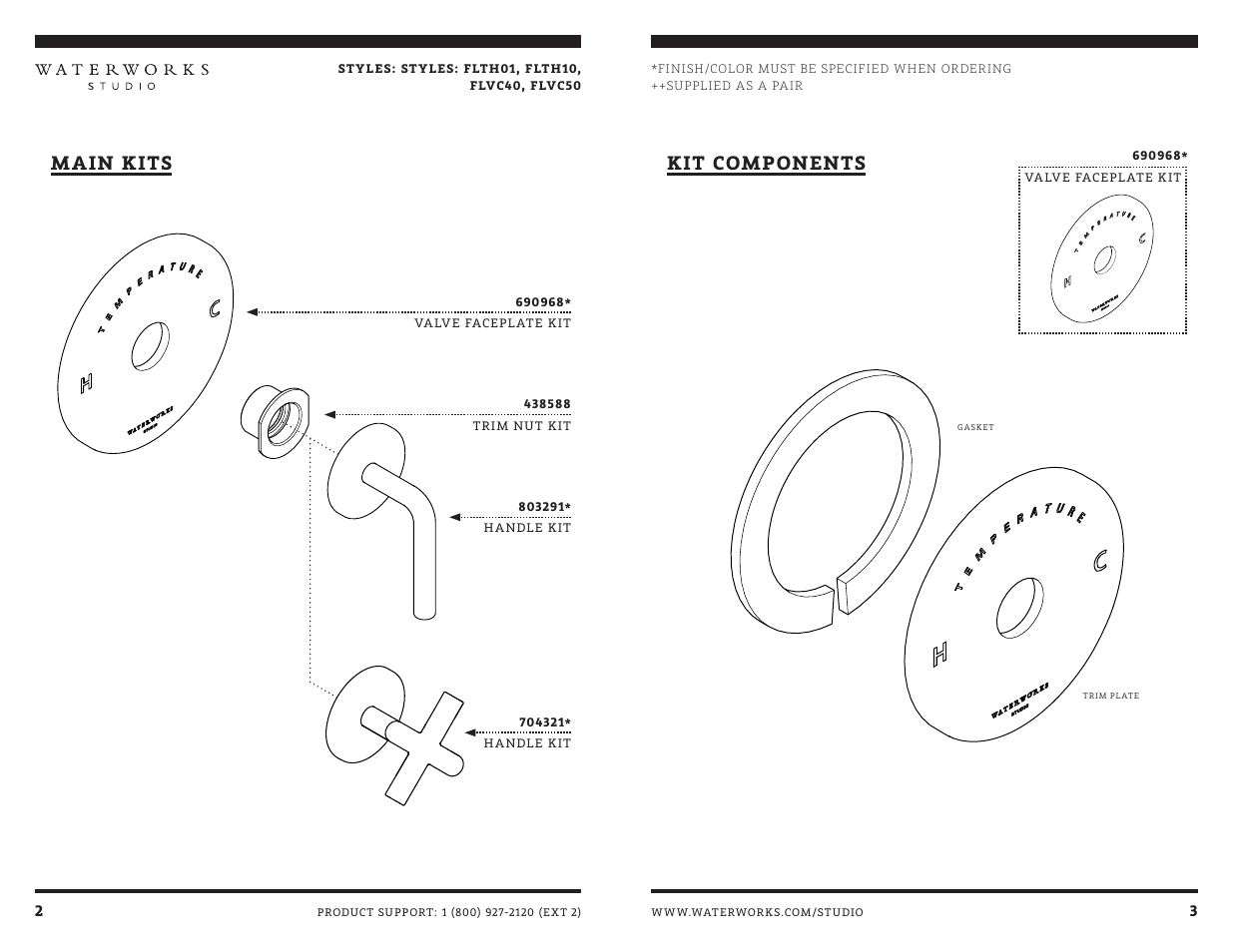 Main kits kit components | Waterworks Flyte Volume Control Valve Trim with Metal Lever Handle User Manual | Page 6 / 8