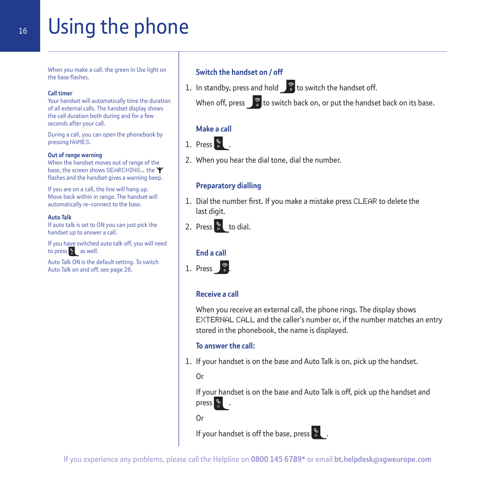Using the phone | BT 5500 User Manual | Page 16 / 68