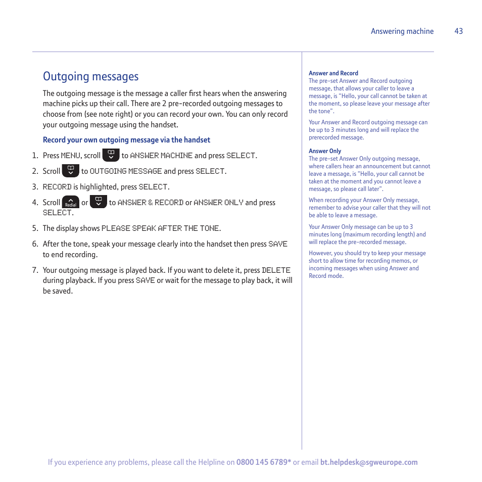 Outgoing messages | BT 5500 User Manual | Page 43 / 68