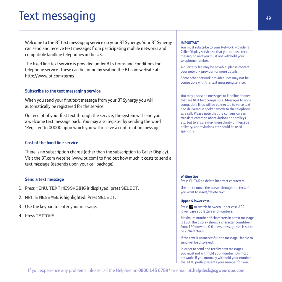 Text messaging | BT 5500 User Manual | Page 49 / 68