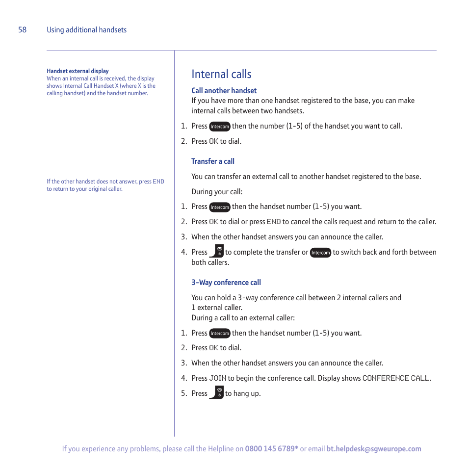 Internal calls | BT 5500 User Manual | Page 58 / 68
