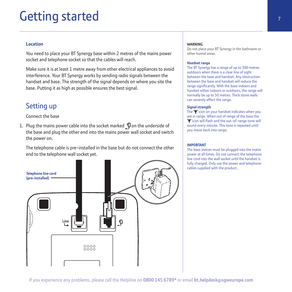 Getting started, Setting up | BT 5500 User Manual | Page 7 / 68