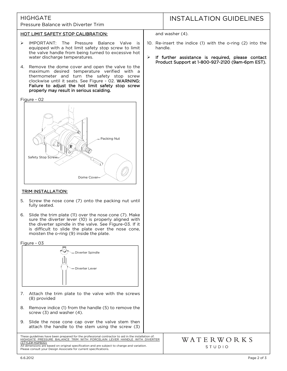 Installation guidelines | Waterworks Highgate Pressure Balance with Diverter Trim with White Porcelain Lever Handle User Manual | Page 2 / 9