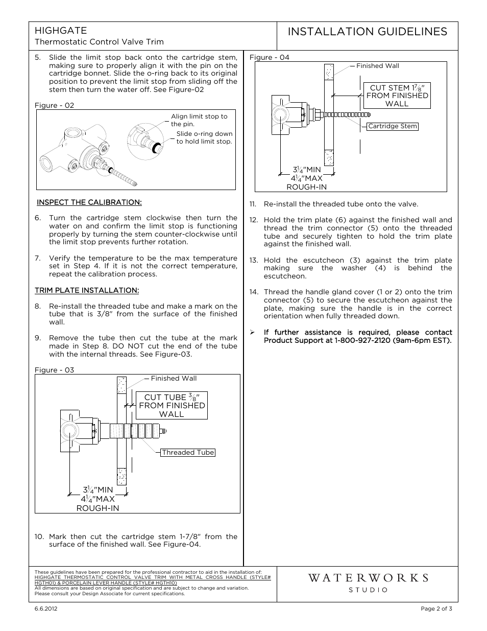 Installation guidelines | Waterworks Highgate Thermostatic Control Valve Trim with White Porcelain Lever Handle User Manual | Page 2 / 8
