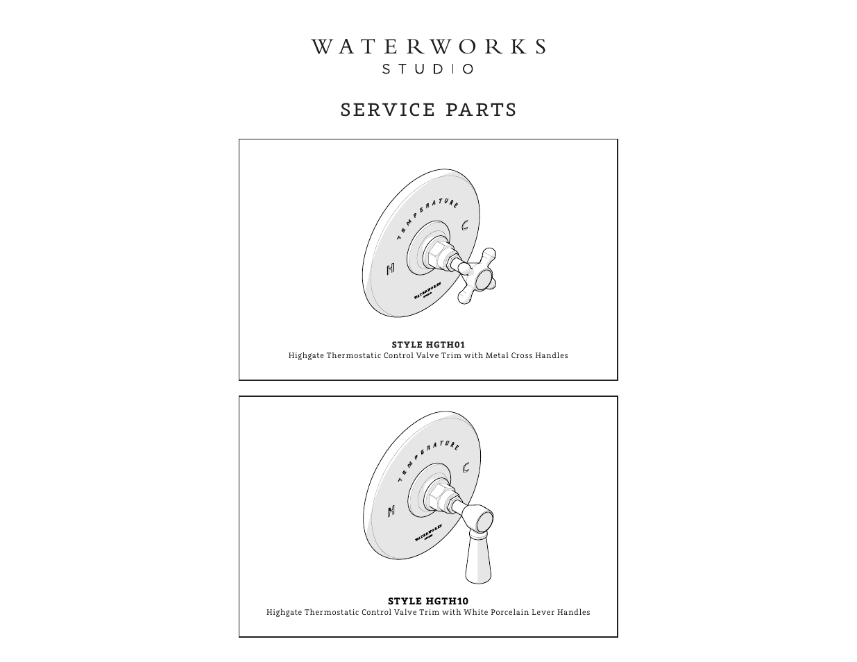 Serv ice pa rts | Waterworks Highgate Thermostatic Control Valve Trim with White Porcelain Lever Handle User Manual | Page 4 / 8