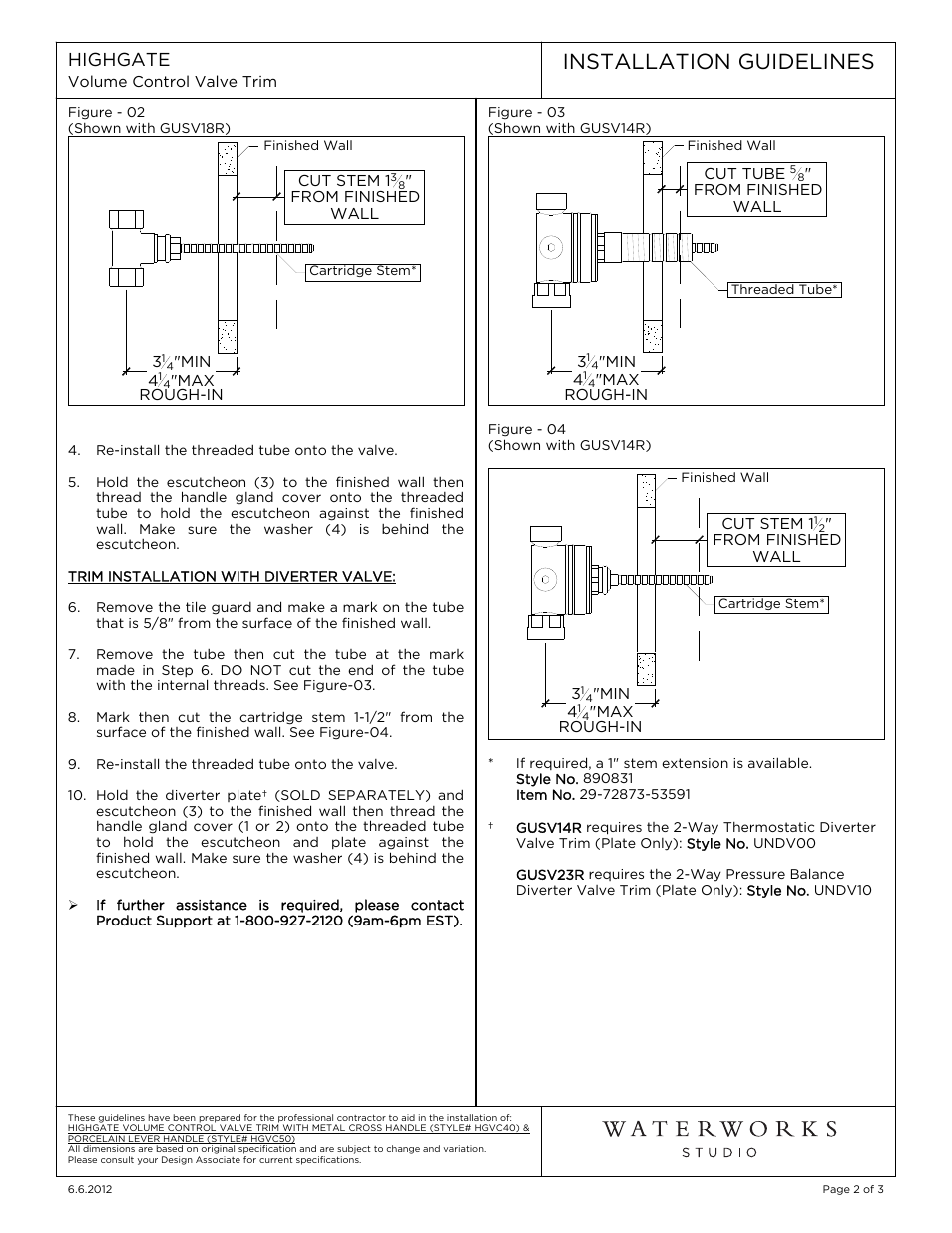 Installation guidelines | Waterworks Highgate Volume Control Valve Trim with White Porcelain Lever Handle User Manual | Page 2 / 8