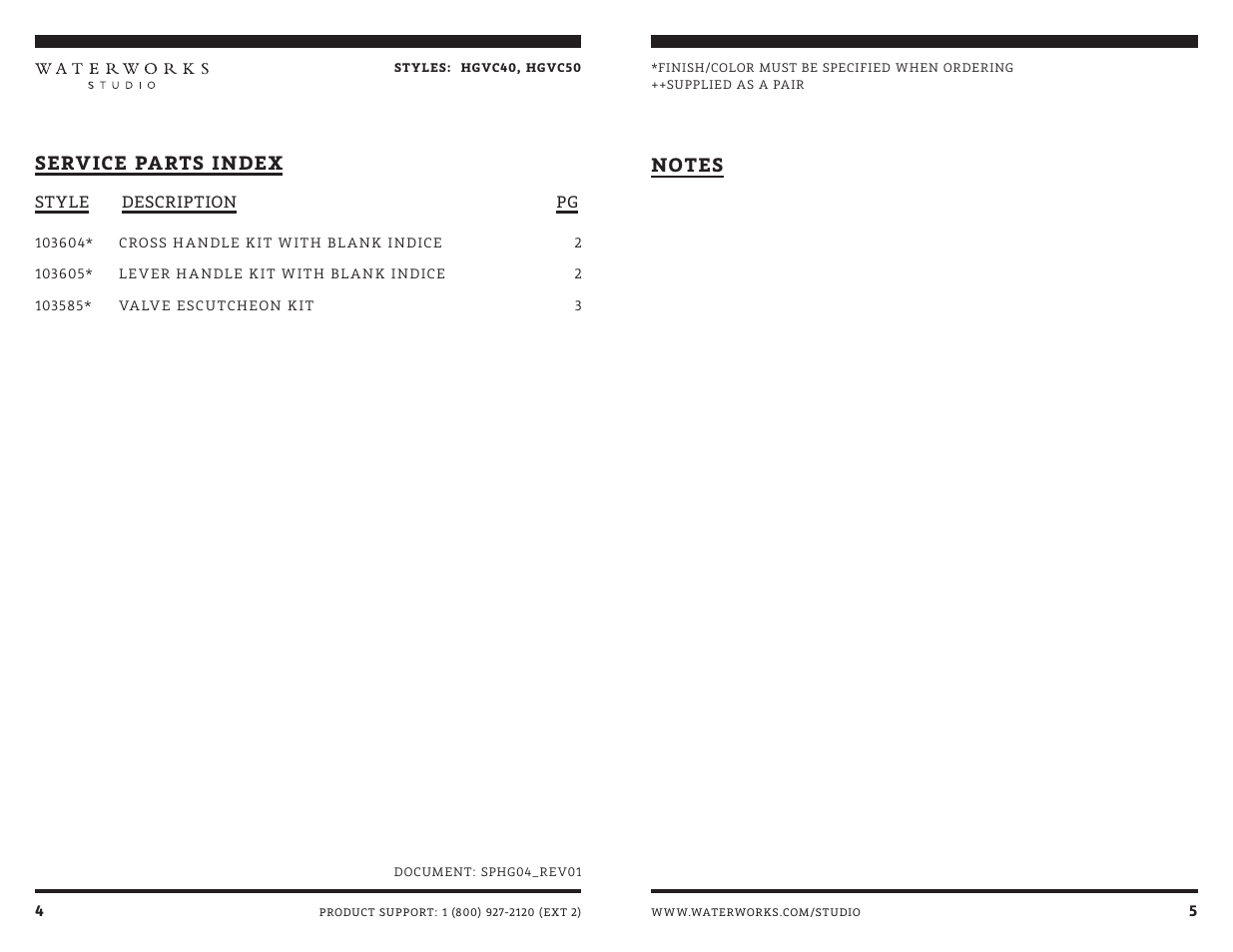 Service parts index | Waterworks Highgate Volume Control Valve Trim with White Porcelain Lever Handle User Manual | Page 7 / 8