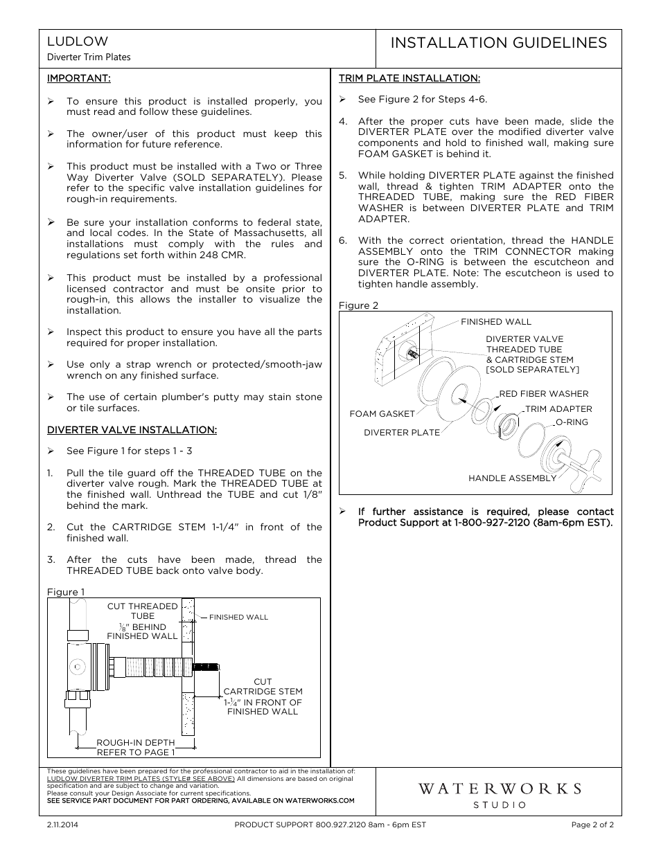 Installation guidelines | Waterworks Ludlow Three Way Diverter Trim for Thermostatic System with Lever Handle User Manual | Page 2 / 2