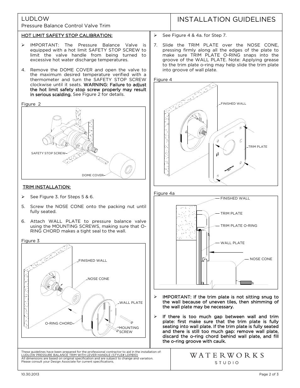 Installation guidelines | Waterworks Ludlow Pressure Balance Control Valve Trim with Metal Lever Handle User Manual | Page 2 / 3