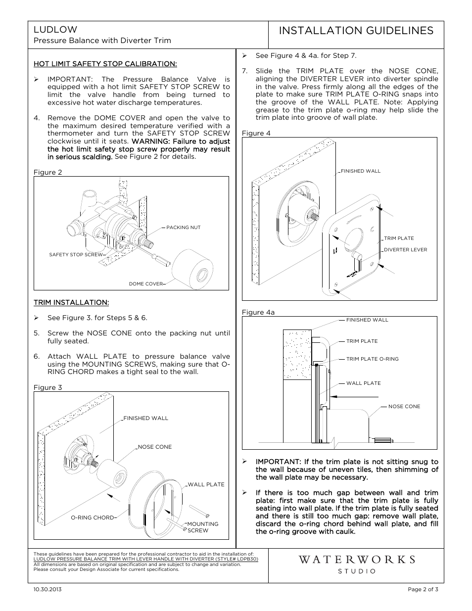 Installation guidelines, Ludlow | Waterworks Ludlow Pressure Balance with Diverter Trim with Metal Lever Handle User Manual | Page 2 / 3