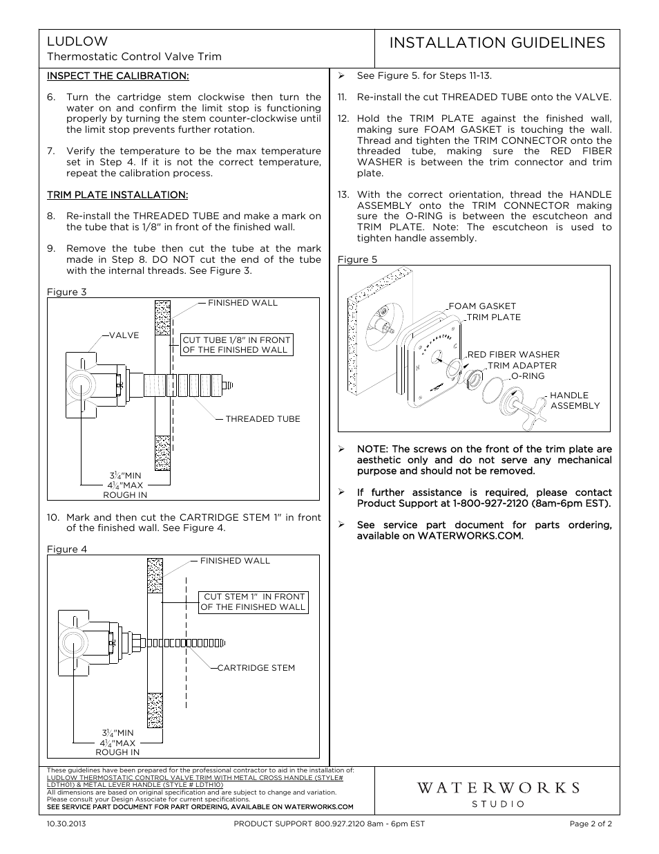 Installation guidelines, Ludlow | Waterworks Ludlow Thermostatic Control Valve Trim with Metal Lever Handle User Manual | Page 2 / 2