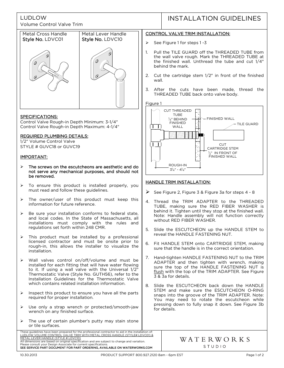 Waterworks Ludlow Volume Control Valve Trim with Metal Lever Handle User Manual | 2 pages