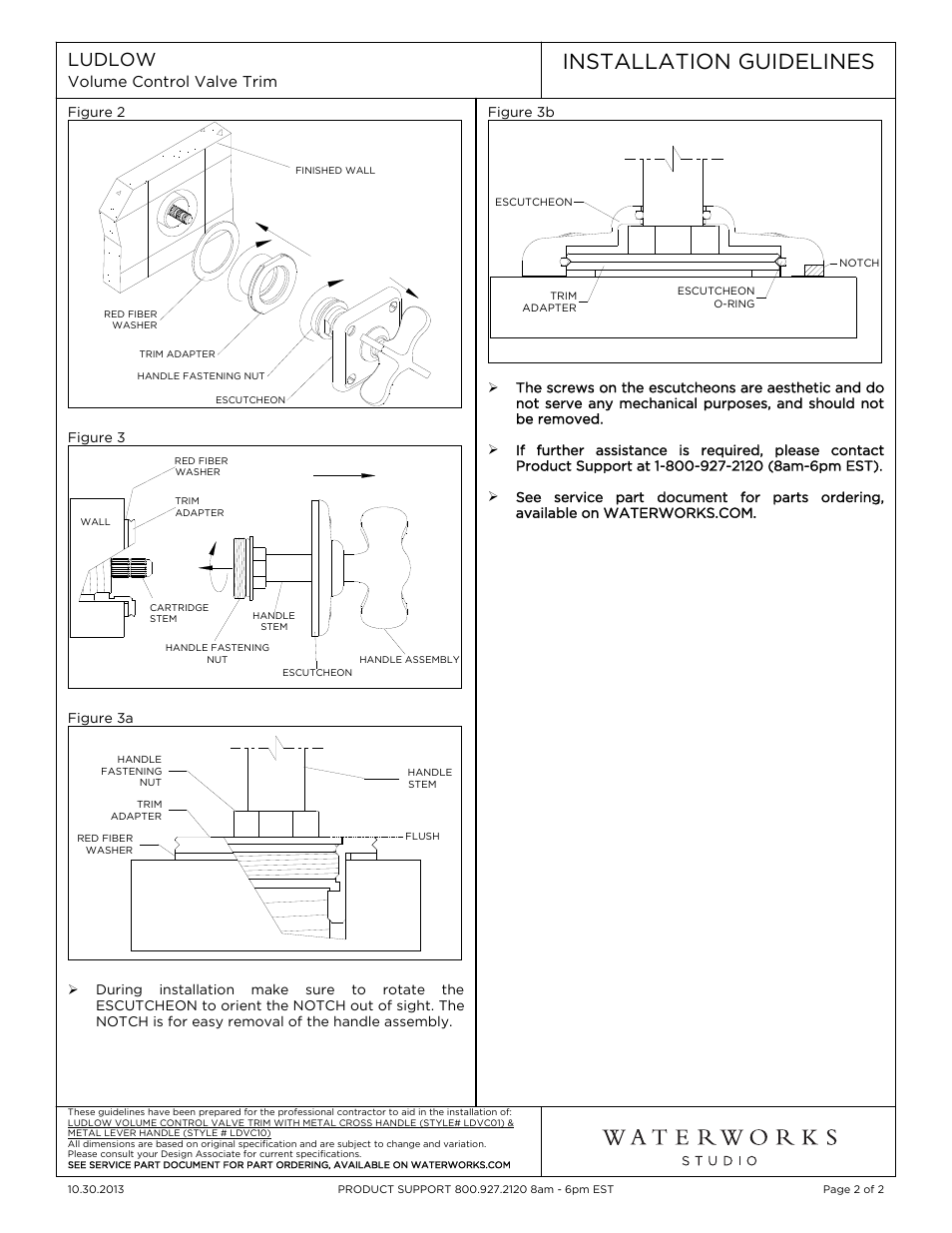 Installation guidelines, Ludlow | Waterworks Ludlow Volume Control Valve Trim with Metal Lever Handle User Manual | Page 2 / 2
