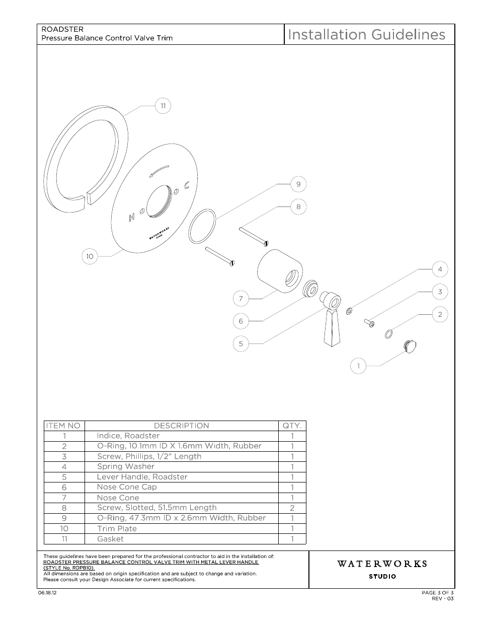 Rdpb10_ig model (3) | Waterworks Roadster Pressure Balance Control Valve Trim with Metal Lever Handle User Manual | Page 3 / 10