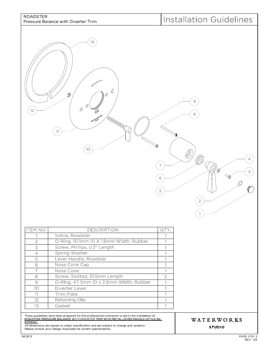 Rdpb30_ig model (3) | Waterworks Roadster Pressure Balance with Diverter Trim with Metal Lever Handle User Manual | Page 3 / 10