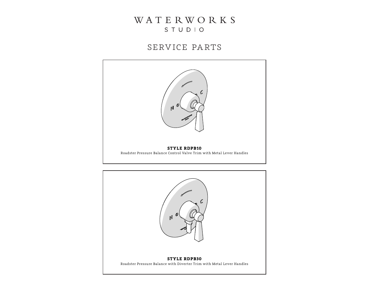 Serv ice pa rts | Waterworks Roadster Pressure Balance with Diverter Trim with Metal Lever Handle User Manual | Page 4 / 10