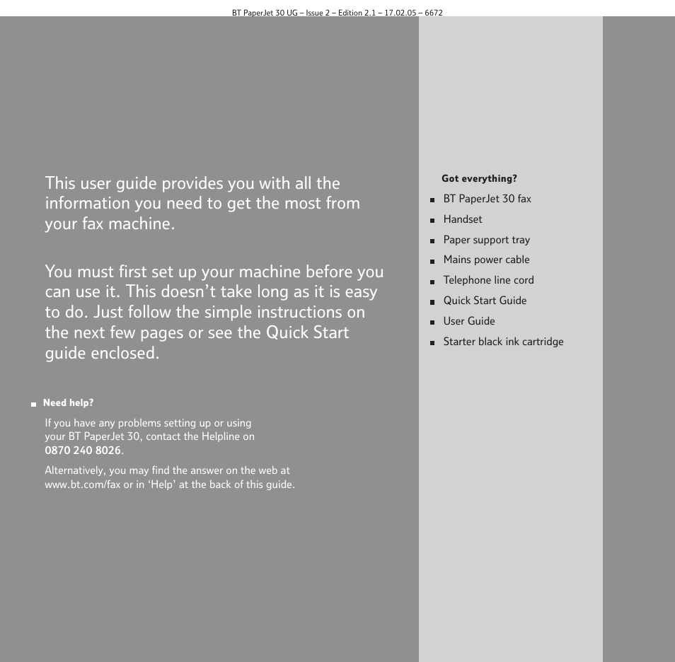 BT PAPERJET 30 User Manual | Page 3 / 64