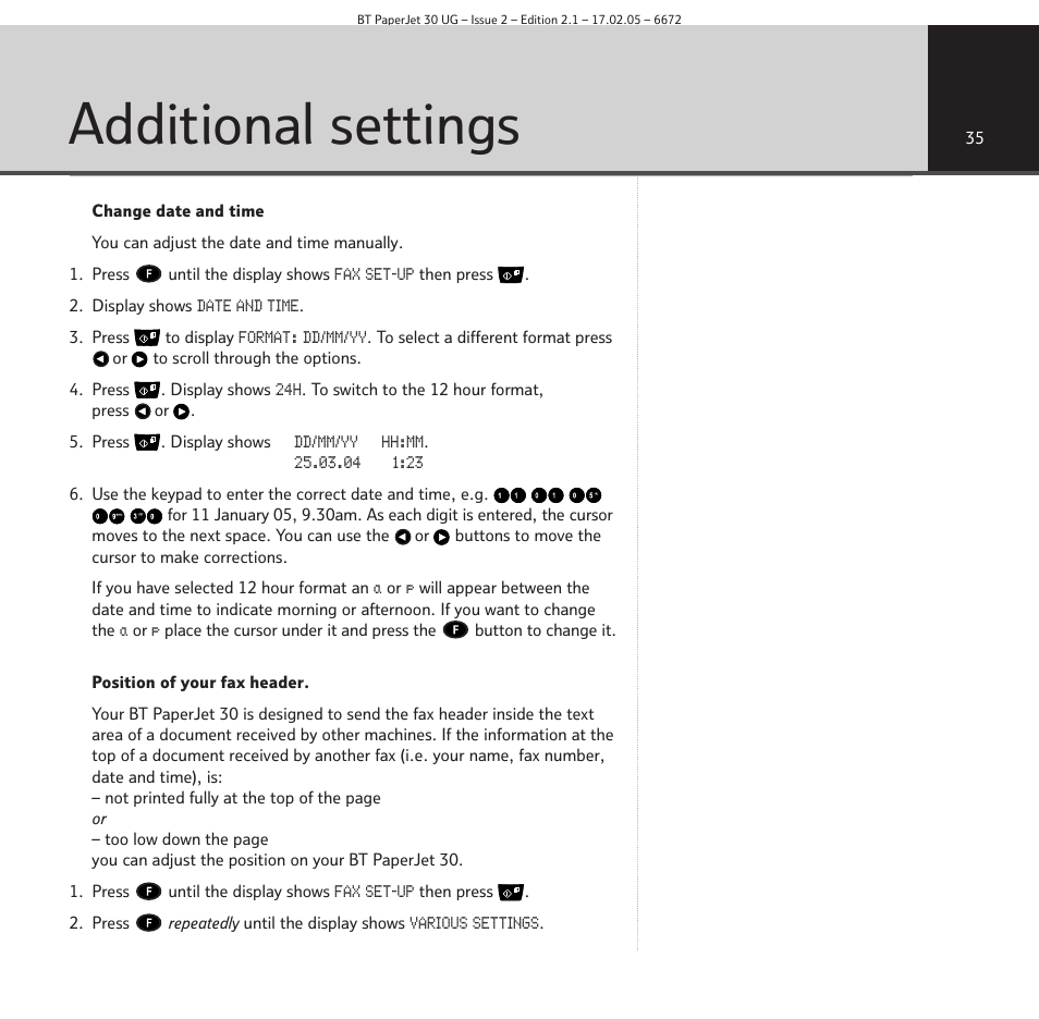 Additional settings | BT PAPERJET 30 User Manual | Page 35 / 64