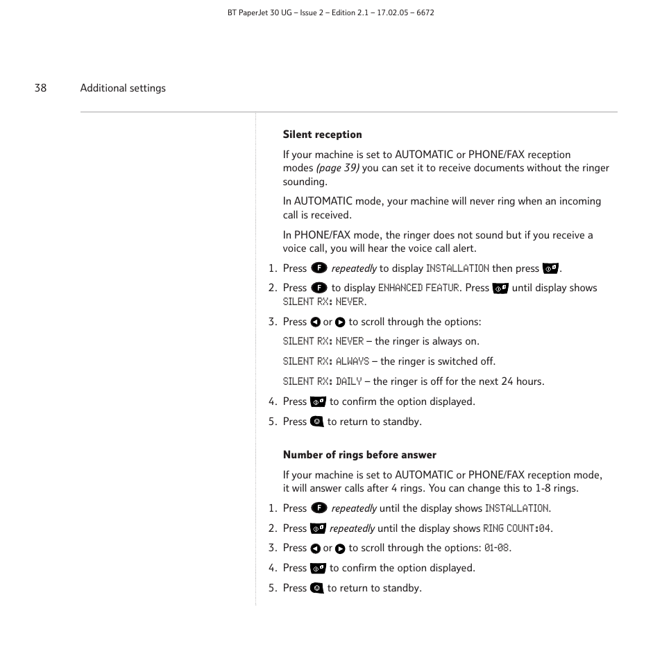 BT PAPERJET 30 User Manual | Page 38 / 64