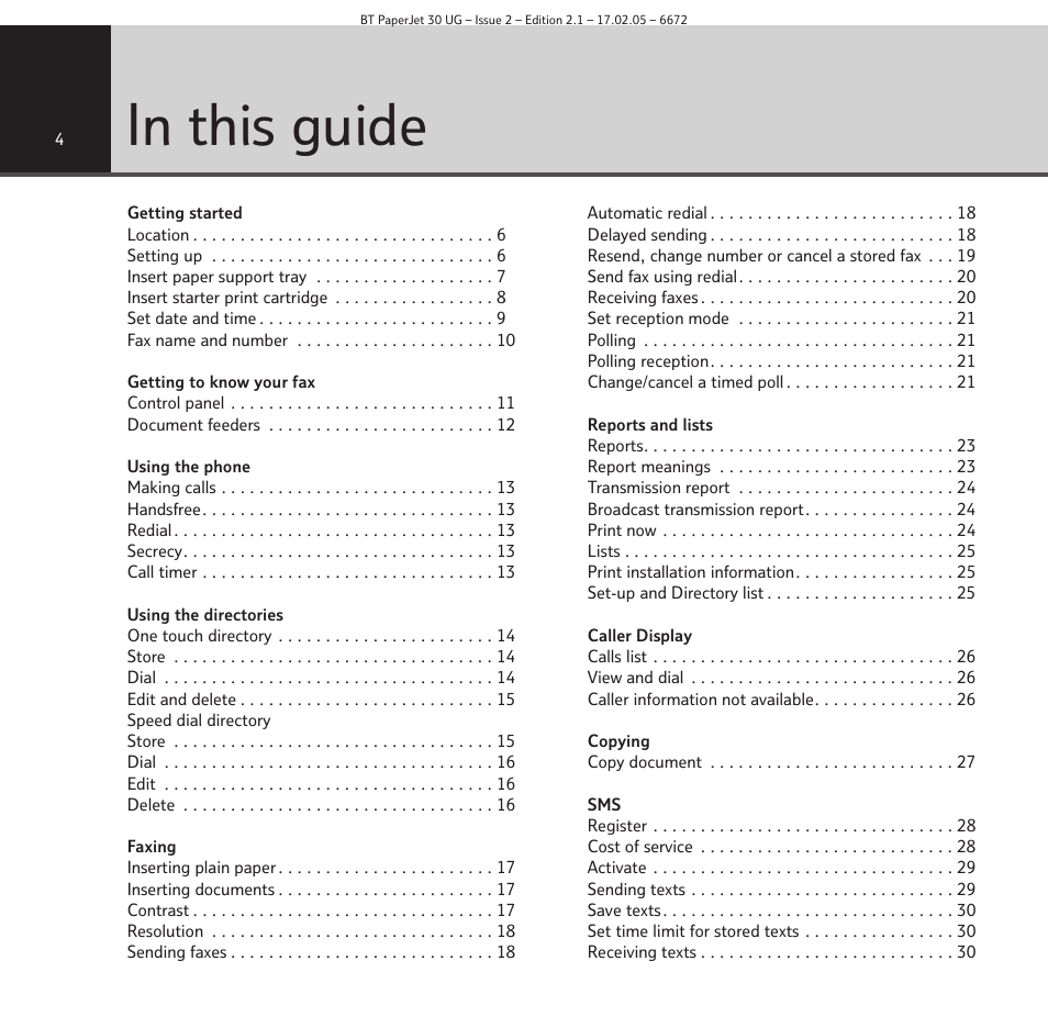 BT PAPERJET 30 User Manual | Page 4 / 64