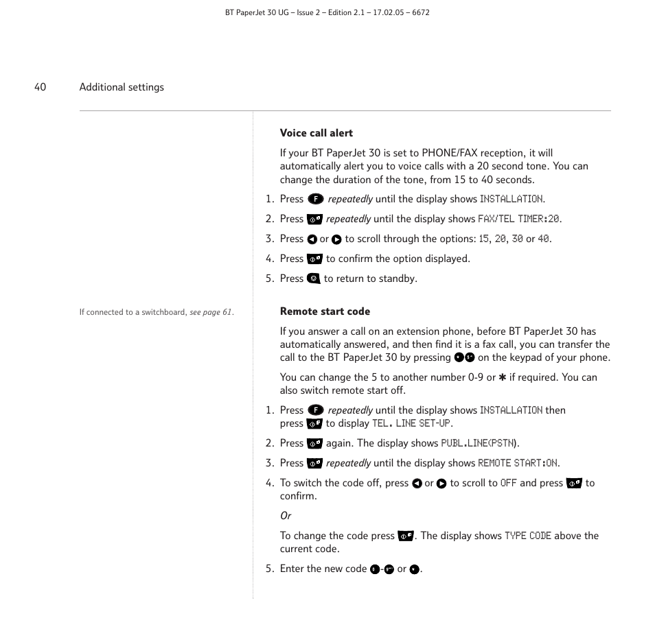 BT PAPERJET 30 User Manual | Page 40 / 64