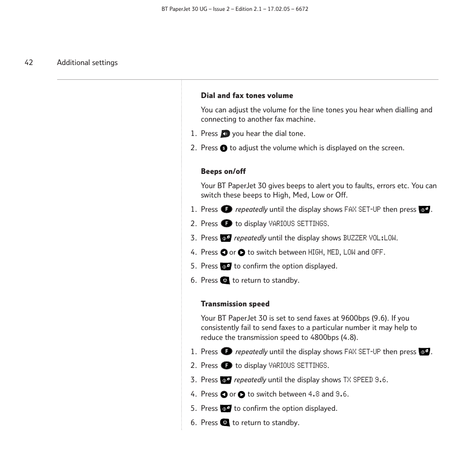 BT PAPERJET 30 User Manual | Page 42 / 64