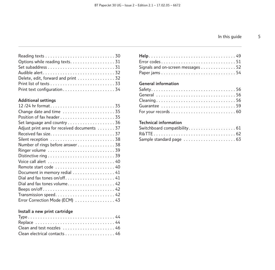 BT PAPERJET 30 User Manual | Page 5 / 64