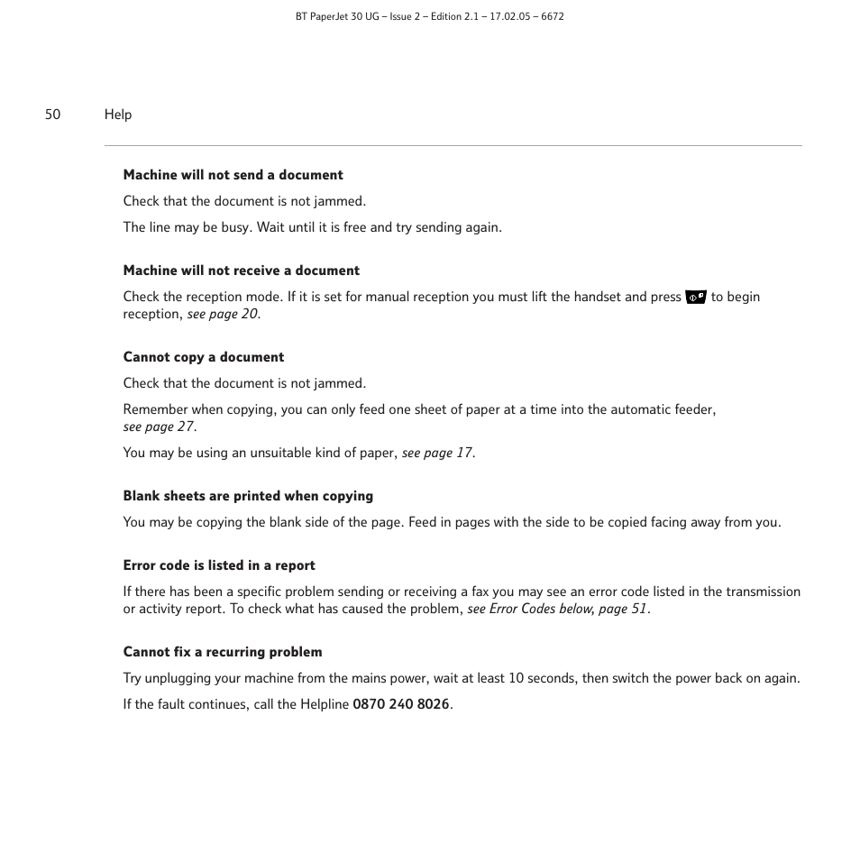 BT PAPERJET 30 User Manual | Page 50 / 64