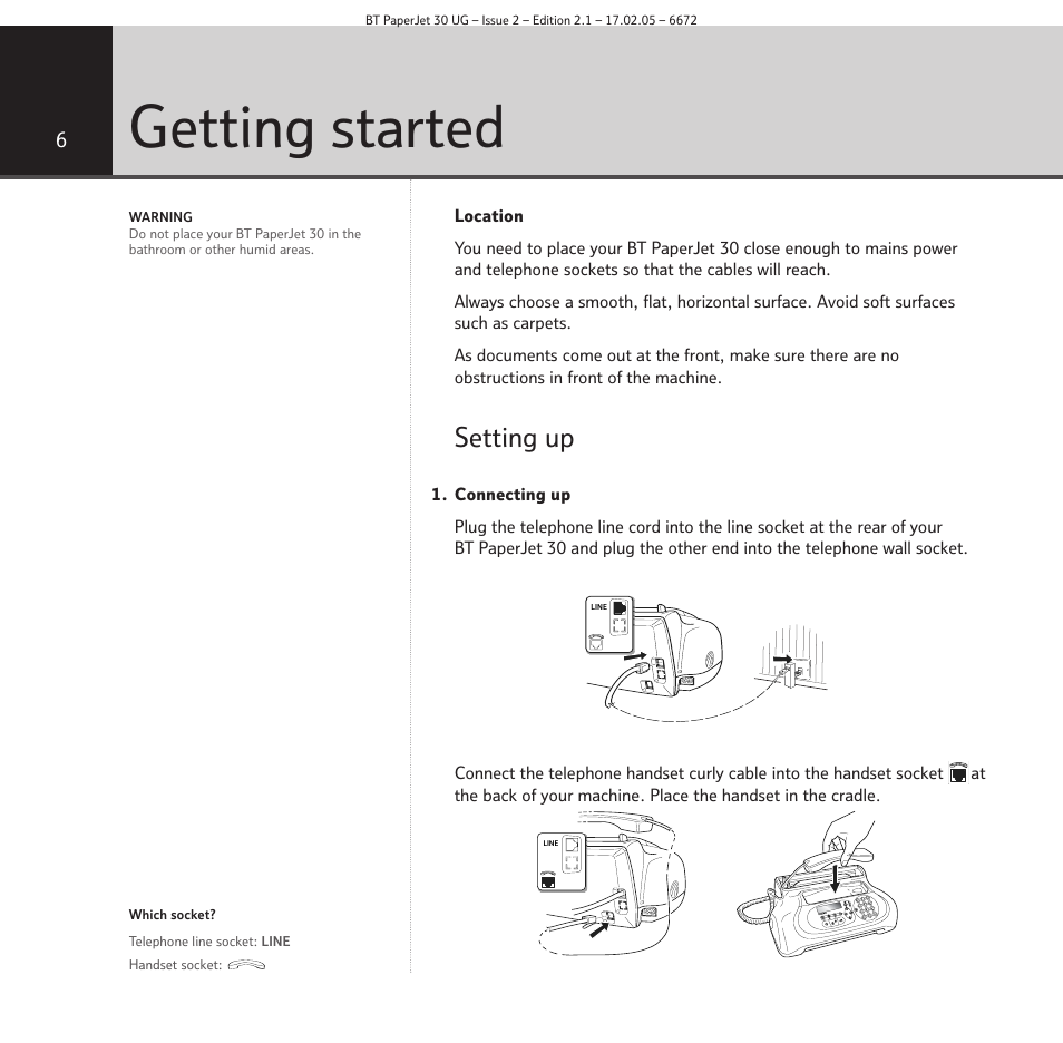 Getting started, Setting up | BT PAPERJET 30 User Manual | Page 6 / 64