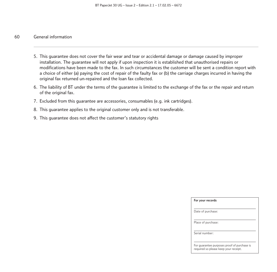 BT PAPERJET 30 User Manual | Page 60 / 64