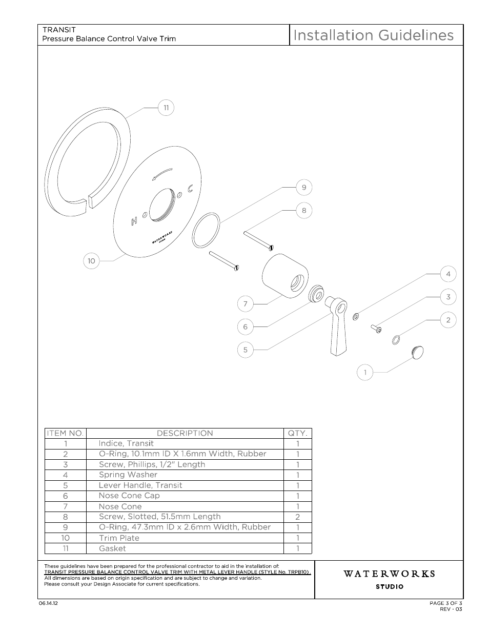 Trpb10_ig model (3) | Waterworks Transit Pressure Balance Control Valve Trim with Metal Lever Handle User Manual | Page 3 / 10