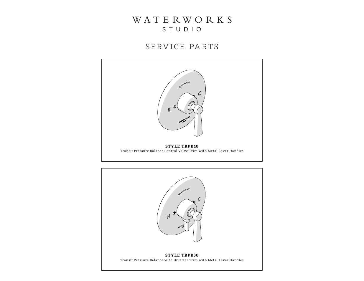Serv ice pa rts | Waterworks Transit Pressure Balance Control Valve Trim with Metal Lever Handle User Manual | Page 4 / 10