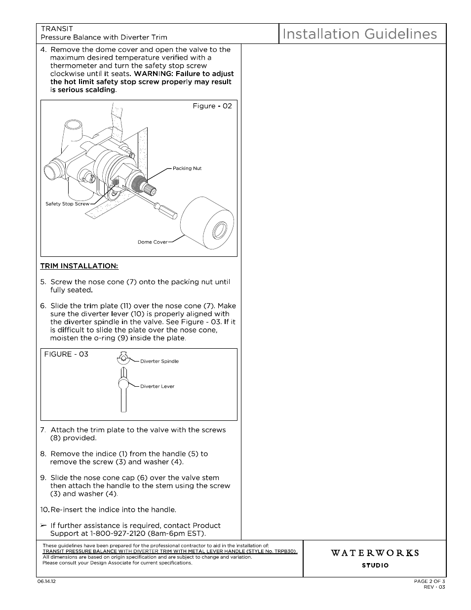 Trpb30_ig model (2) | Waterworks Transit Pressure Balance with Diverter Trim with Metal Lever Handle User Manual | Page 2 / 10