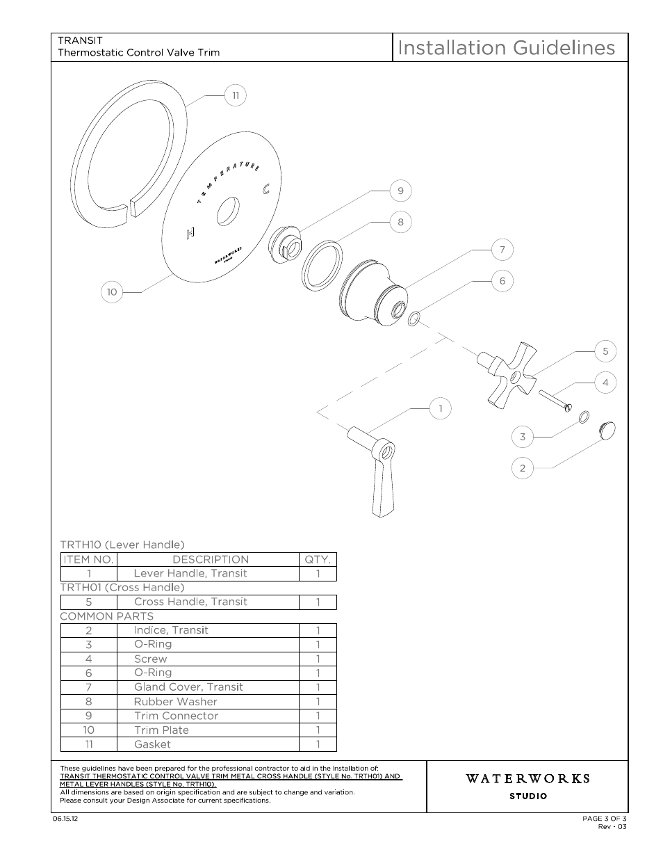 Trsv01_10_ig model (3) | Waterworks Transit Thermostatic Control Valve Trim with Metal Lever Handle User Manual | Page 3 / 10