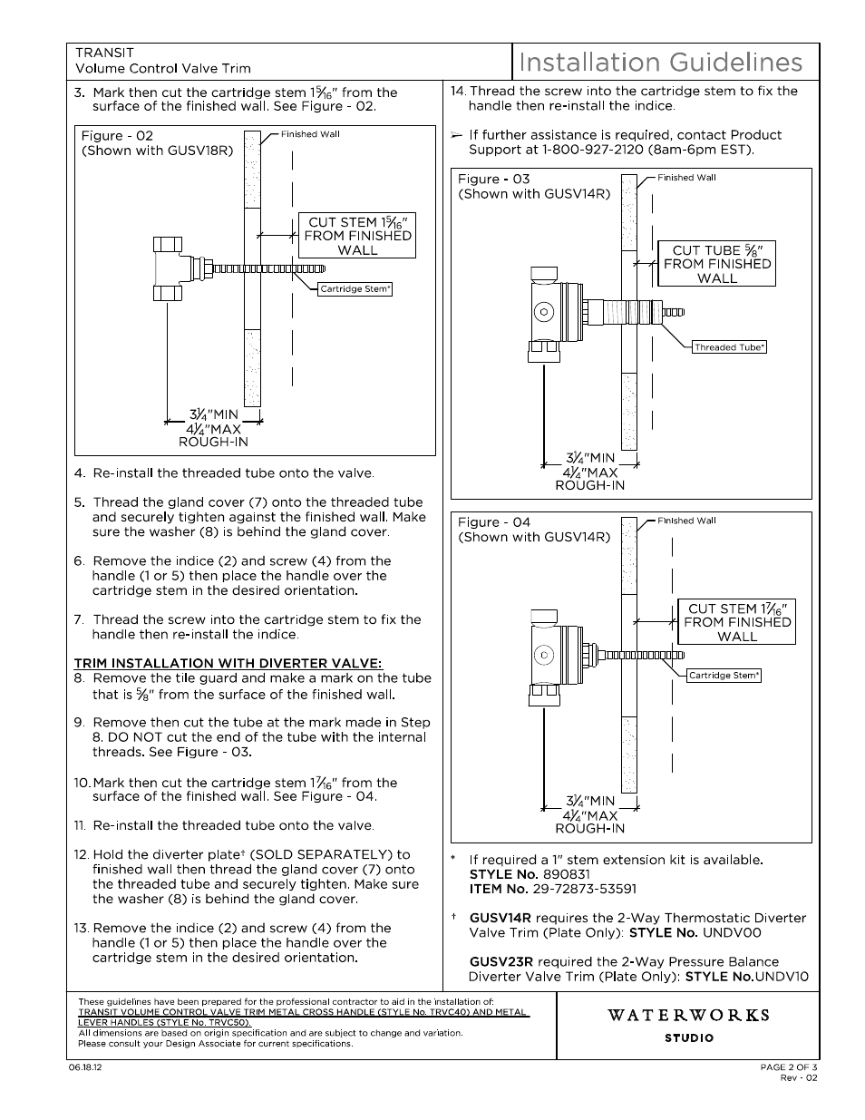 Trsv40_50_ig model (2) | Waterworks Transit Volume Control Valve Trim with Metal Lever Handles User Manual | Page 2 / 10