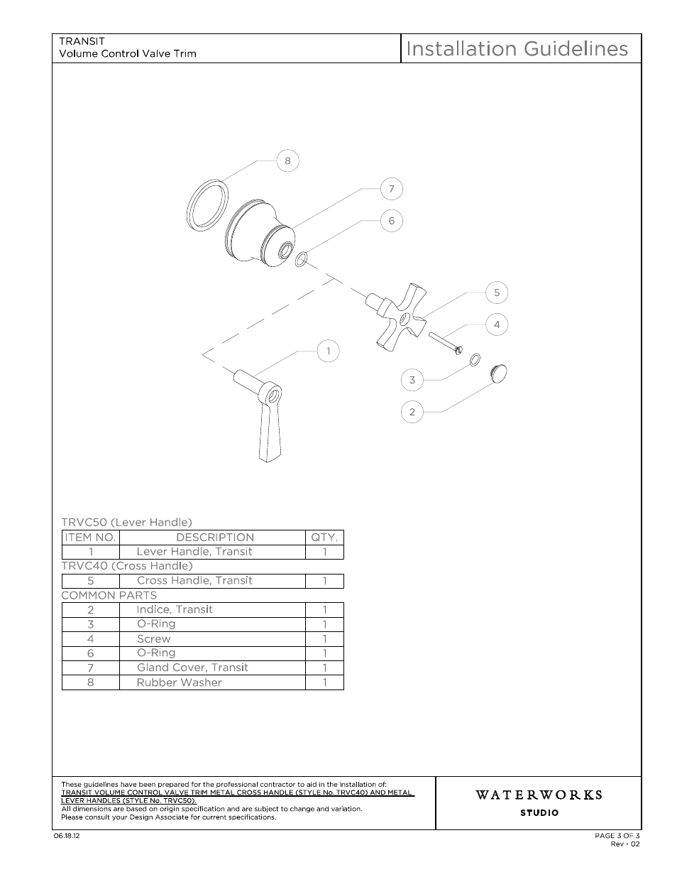 Trsv40_50_ig model (3) | Waterworks Transit Volume Control Valve Trim with Metal Lever Handles User Manual | Page 3 / 10