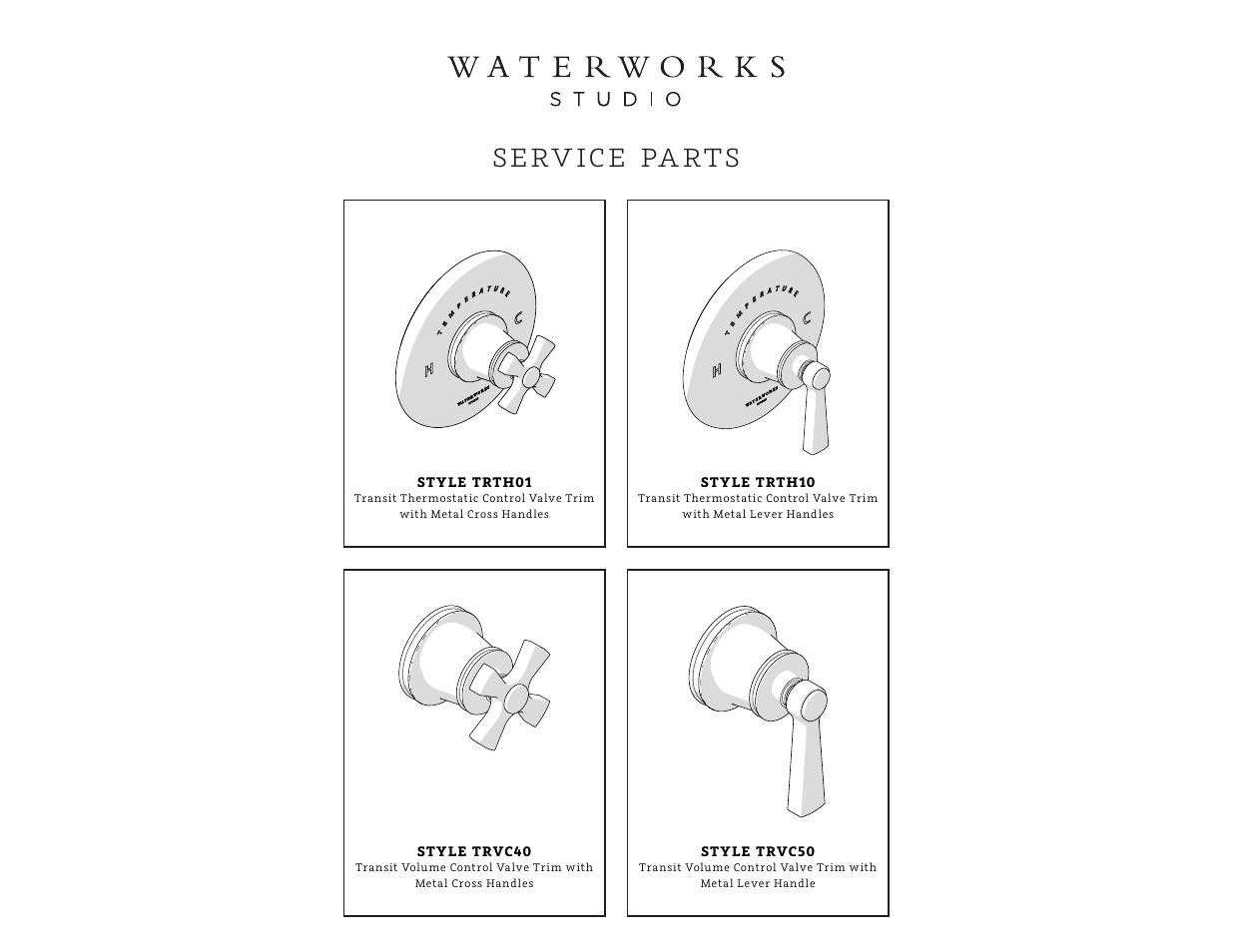 Serv ice pa rts | Waterworks Transit Volume Control Valve Trim with Metal Lever Handles User Manual | Page 4 / 10