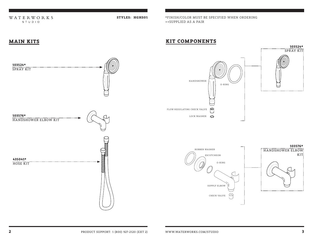 Main kits, Kit components | Waterworks Highgate Handshower On Hook with White Porcelain Handle User Manual | Page 3 / 5