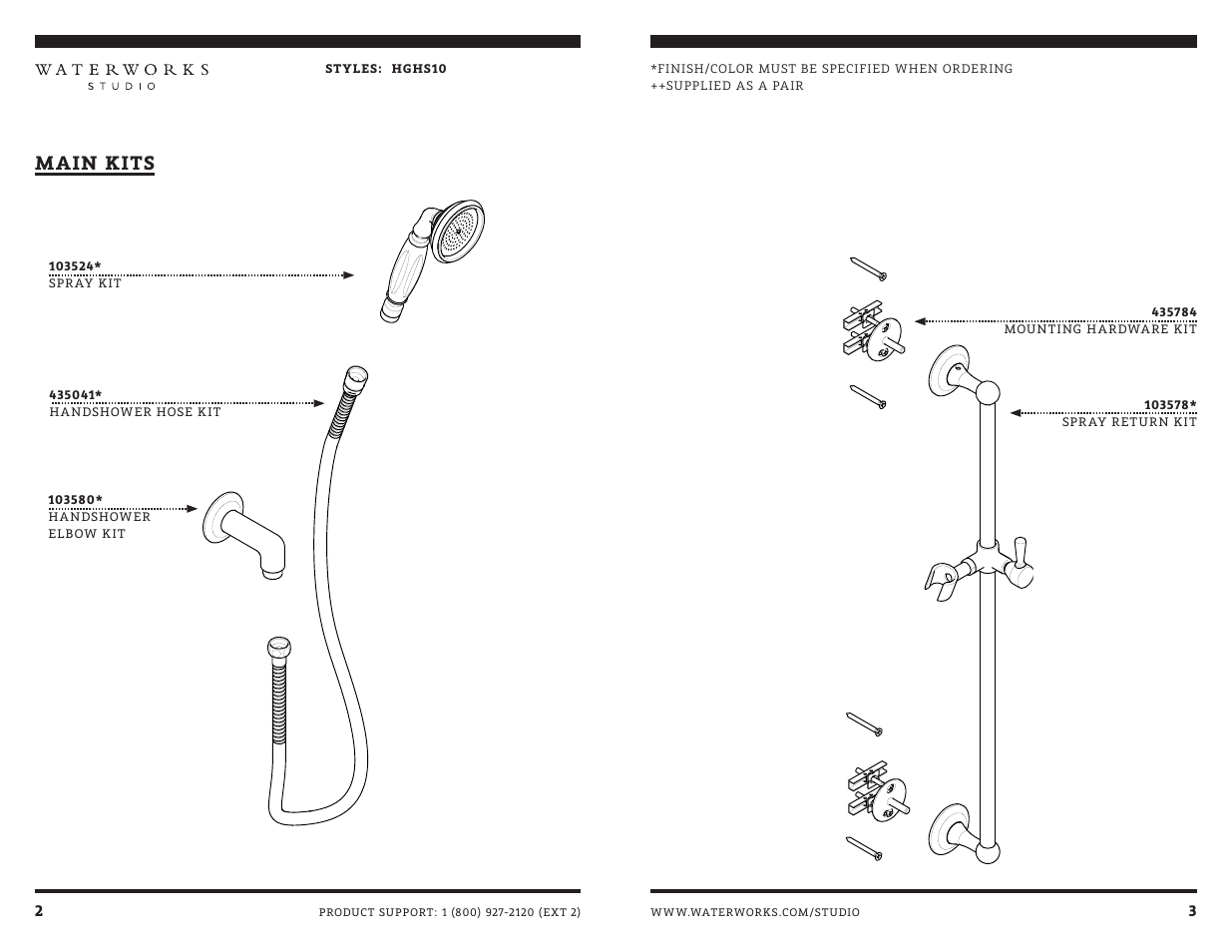 Main kits | Waterworks Highgate Handshower On Bar with White Porcelain Handle User Manual | Page 3 / 7