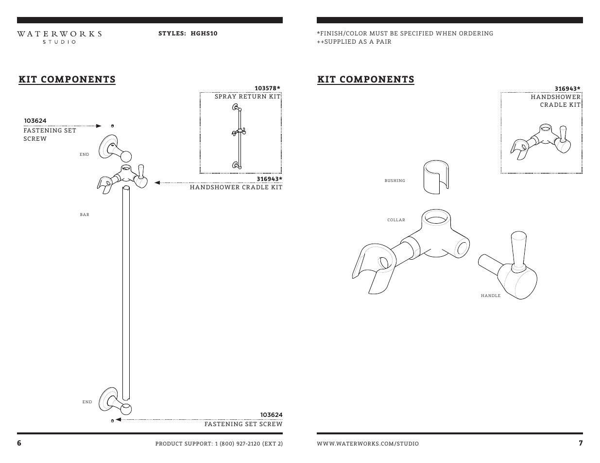 Kit components | Waterworks Highgate Handshower On Bar with White Porcelain Handle User Manual | Page 5 / 7