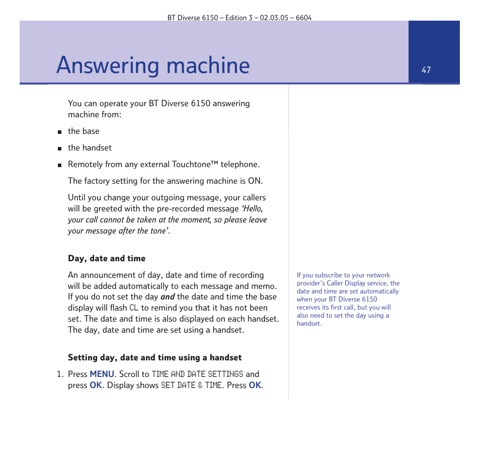 Answering machine | BT Diverse 6150 User Manual | Page 47 / 88