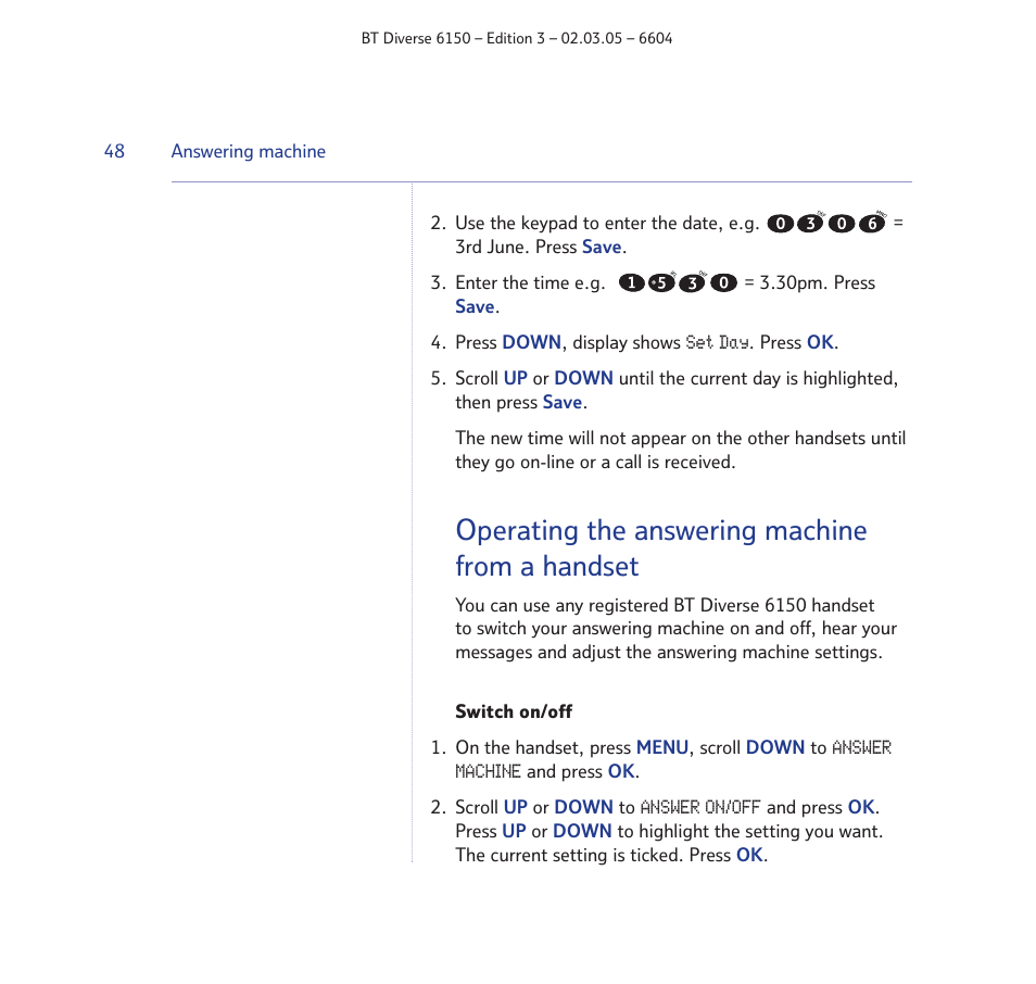 Operating the answering machine from a handset | BT Diverse 6150 User Manual | Page 48 / 88