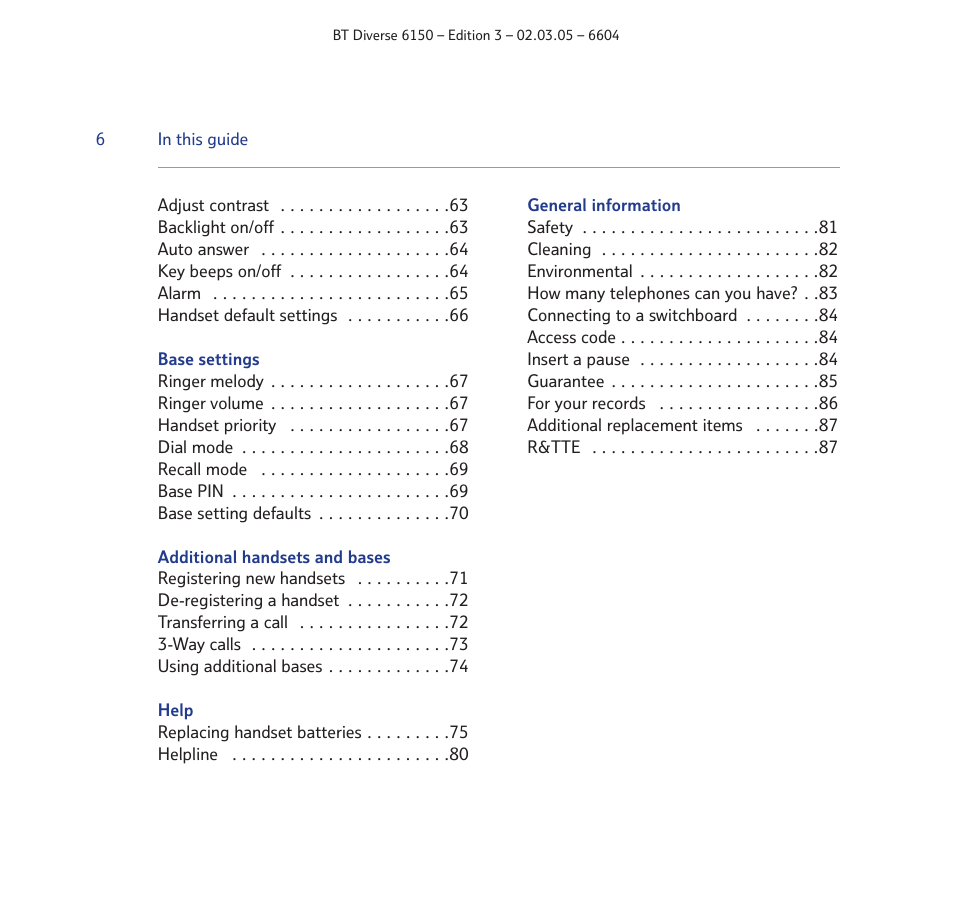 BT Diverse 6150 User Manual | Page 6 / 88