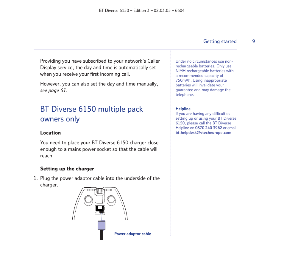 Bt diverse 6150 multiple pack owners only | BT Diverse 6150 User Manual | Page 9 / 88